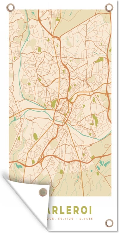 Schuttingposter Kaart - Plattegrond - Stadskaart - België - Charleroi - 100x200 cm - Tuindoek