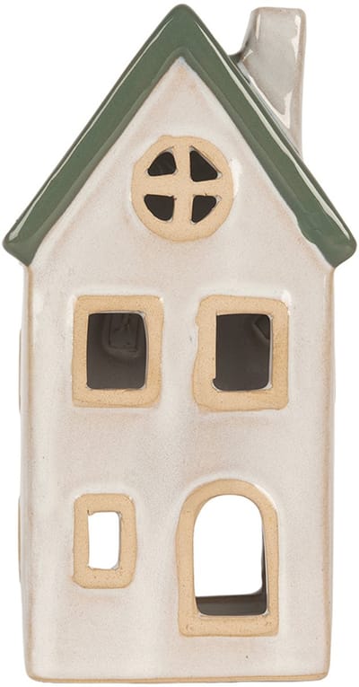 Clayre & Eef Waxinelichthouder Huis 9x8x18 cm Beige Keramiek