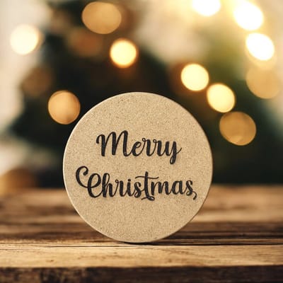 Baardmans Creaties - Pannen-onderzetter kurk rond 17 cm 'Merry Christmas'