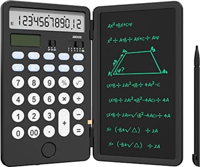 Basis Calculator met 6,5 inch Schrijfblok en Uitwisbare LCD Schrijftablet – Draagbare 2-in-1 Rekenmachine voor Kantoor en School