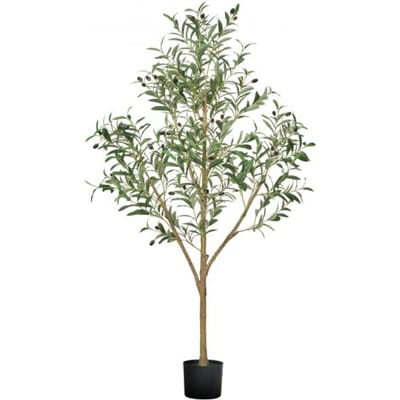 VEVOR Kunstolijfboom, 1,5 m met zwarte pot, kunstboom met natuurlijke houten stam en realistische groene bladeren en vruchten, kunstplant voor binnen, thuis, op kantoor en in de woonkamer