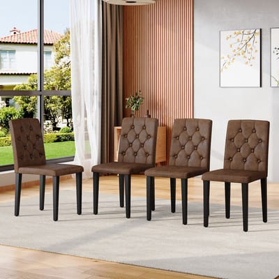 MIVRAY Eetkamerstoel Set Van 4 89 cm - Retro Met Ruitstiksel En Comfortzitting - Voor Eetkamer En Café - Stof Metaal Bruin Zwart