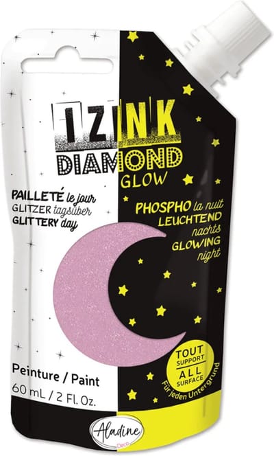 Aladine hobbyverf Izink Diamond Glow roze 60 ml glow in the dark.