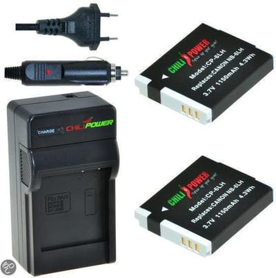 2 x NB-6LH accu's voor Canon - inclusief oplader en autolader - Origineel ChiliPower