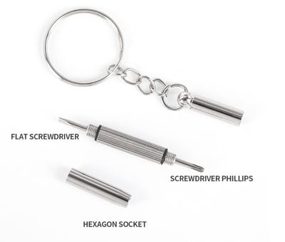 Stalen Bril Schroevendraaier - Handige Horloge Reparatieset met Sleutelhanger