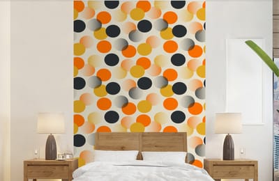 Behang - Fotobehang Polkadot - Design - Retro - Oranje - Breedte 140 cm x hoogte 220 cm