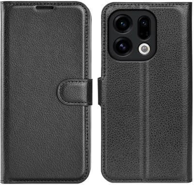 Hoesje geschikt voor Oppo Find X9 - Phonesta Litchi Skin Book Wallet Case - Zwart