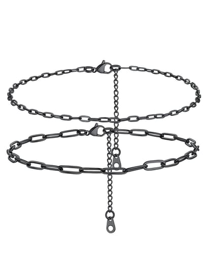 PROSTEEL Zwarte Paperclip Enkelbandjes voor Dames - 22cm, 2mm/3mm - Trendy Zomeraccessoire