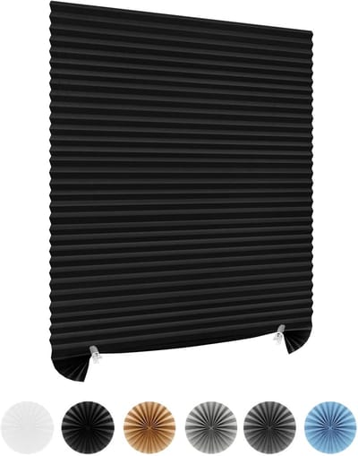 VHV - Plisségordijn Zonder Boren - Zelfklevend Verduisterend Rolgordijn - 90 x 150 cm - Zwart - Voor Slaapkamer