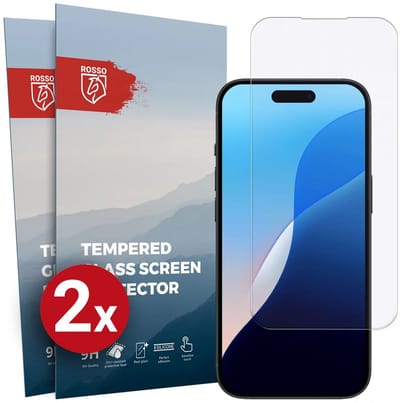 Rosso Screen Protector Geschikt voor Apple iPhone 16 9H Tempered Glass | Duo Pack | Glasplaatje | Beschermlaag | Beschermglas | 9H Hardheid