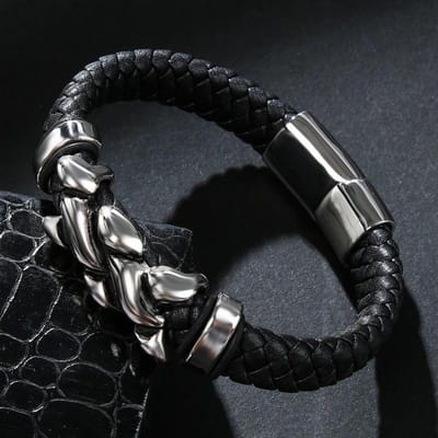 Heren Hip Hop Leer Punk Armband Magneet Gesp Persoonlijkheid Hoge Kwaliteit Armband gray