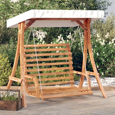 vidaXL - Schommelbank - met - luifel - vurenhout - met - teak - afwerking