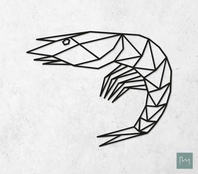 Laserfabrique Wanddecoratie - Geometrische Garnaal - Medium - Zwart - Geometrische dieren en vormen - Houten dieren - Muurdecoratie - Line art - Wall art