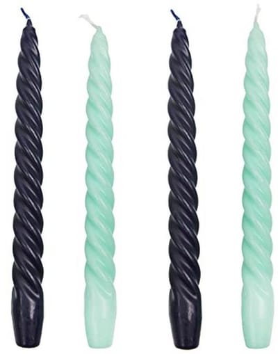 Spiraal Gedraaide Taps Toelopende Diner Kaarsen - Marineblauw en Mintgroen - 4-Pack