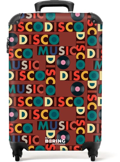 NoBoringSuitcases.com - Koffer - Retro disco 70s tekst patroon kleurrijk - Past binnen 55x40x20 cm en 55x35x25 cm - Trolley handbagage - Valiezen met wieltjes volwassenen - Reiskoffer op wielen - Rolkoffer lichtgewicht