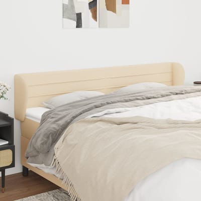 vidaXL - Hoofdbord - met - randen - 163x23x78/88 - cm - stof - crèmekleurig