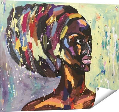 Gards Tuinposter Getekende Afrikaanse Vrouw - Abstract - 100x80 cm - Tuindoek - Tuindecoratie - Wanddecoratie buiten - Tuinschilderij