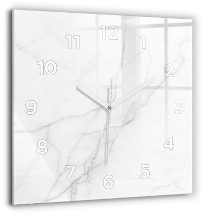 Wallfluent Wandklok - Decoratief marmer Stijlvolle Klok - 60 cm x 60 cm - Wit Wandklok - Witte Handen - Wandklok Met Cijfers - Wandklok Glas Woonkamer - Vierkante Glazen Klok - Industrieel Wandklok - Stijlvolle Klok