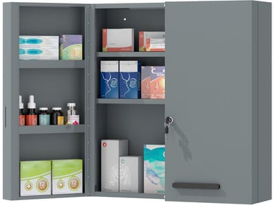 kleankin Medicijnkast-Koudgewalst staal-55L x 18B x 60H cm-Antracietgrijs