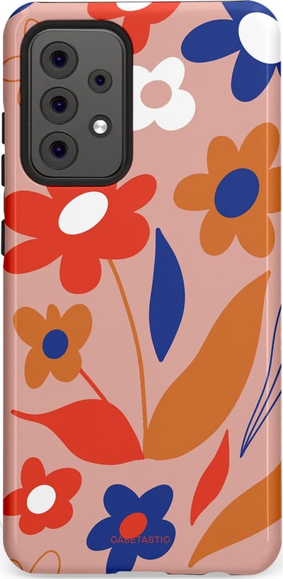 Casetastic hoesje geschikt voor Samsung Galaxy A52 (2021) 5G / Samsung Galaxy A52 (2021) 4G - Dubbellaagse bescherming - Vormen in bloei - Fashion Case - Perzik Rood Donkerblauw