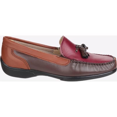 Cotswold Biddlestone Leren Dames Loafers In Kastanjebruin/Tan/Wijnrood