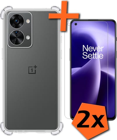 Hoes - Met Screenprotector - 2 Stuks - Geschikt voor OnePlus Nord 2T - Sterk & Shockproof - Siliconen Case - Back Cover - Telefoon Hoes - Shock Proof - Transparant