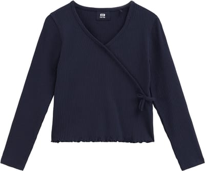 WE Fashion Meisjes T-shirt van ribstof met strikdetail