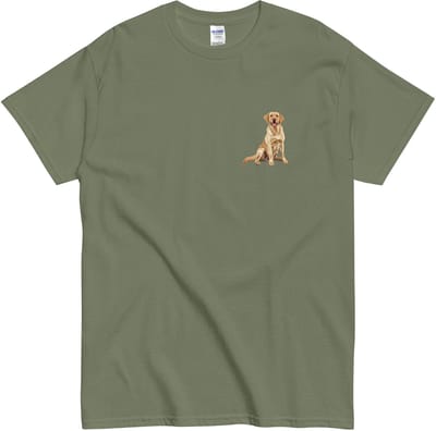 Khaki Groen T-shirt met Golden Retriever Design - Dames Heren T Shirt voor Hondenliefhebbers - S