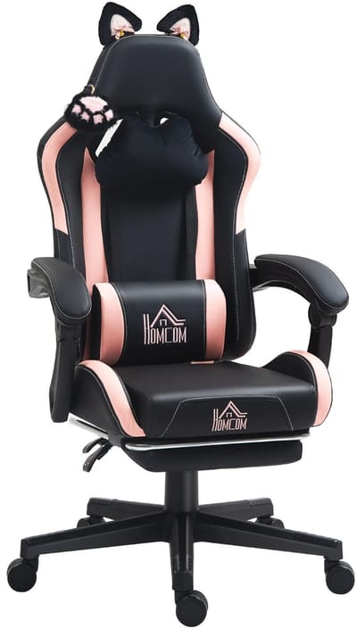 QUESTYR - Gamingstoel - Verstelbare Rugleuning 135° - Comfort voor Thuis & Kantoor - Zwart - Roze - Uittrekbare Voetsteun - PU Leer