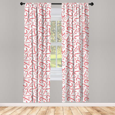 ABAKUHAUS Snoepstokgordijnen – sterren – 2x75x175 cm – vermiljoen-wit