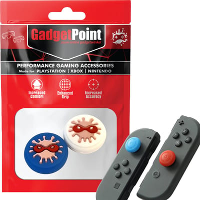 Gadgetpoint - Thumb Grips voor Nintendo Switch Joy-Con Controllers - Gaming Thumbgrips - Performance Anti-Slip Thumbsticks - Bescherming Accessoires - Masker - Blauw/Wit