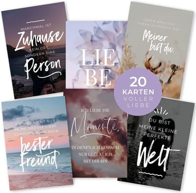 Set van 20 Ansichtkaarten met Liefdevolle Spreuken en Citaten voor Vriendschap en Relatie