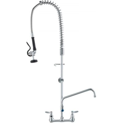 VEVOR Commerciële kraan met voorspoeldouche, 111 cm hoogte, 203 mm midden, 305 mm draaibare uitloop, wandgemonteerde aanrechtkraan, messing constructie met uittrekbare spray, voor 1/2/3 compartimentengootsteen