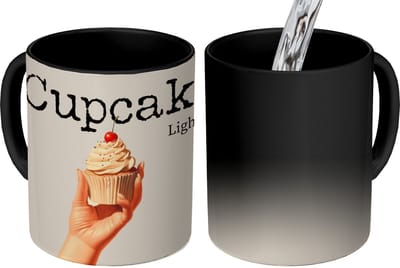 Magische Mok - Foto op Warmte Mokken - Koffiemok - Cupcake - Zoet - Kers - Magic Mok - Beker - 350 ML - Theemok