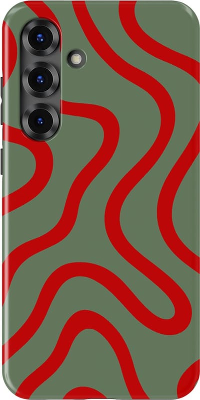 DripCase Curvy Lines Hoesje Samsung Galaxy S25 Plus | Backcover met Mag | Design Tough Case Samsung Galaxy S25 Plus Crimson Terrain