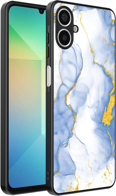Smartphonica Telefoonhoesje Geschikt voor Samsung Galaxy A06 met Lichtblauw Goud Marmer Opdruk - TPU Backcover Case Lightblue Gold Marble Design geschikt voor Samsung Galaxy A06