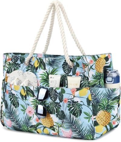 SnelShoppen - Suweir XXL Strandtas, Grote Badtas met Ritssluiting, Waterdichte Shopper, Dames Tote Bag met Natte Tas voor Strand, Zwembad, Sauna, Reiz
