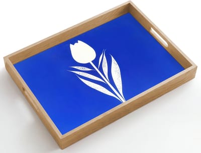 Dienblad hout 50x35 cm - Schootdienblad - Tulp - Minimalistisch - Bladeren - Wit - Borrelplank rechthoek - Plateau dienbladen