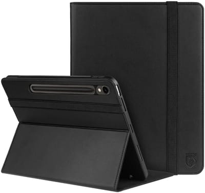 Rosso Element Book Case Hoes Geschikt voor Samsung Galaxy Tab S9 | Volledige bescherming | Elastische band | Sleep/Wake functie | Met Penhouder | Verstelbare standaard | Zwart