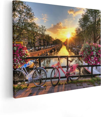 Artaza Canvas Schilderij Amsterdamse Brug Met Zonsopgang - 100x80 - Groot - Foto Op Canvas - Canvas Print