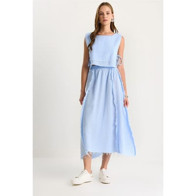 Textuur Blouse & Rok Muslin Stof Twee-Delige Set