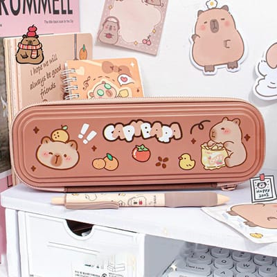 Trousse à crayons Capybara de dessin animé mignon, grande capacité, résistante à la saleté, portable, papeterie esthétique, fournitures scolaires et de bureau