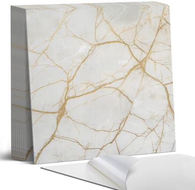 Coloray Plaktegels - Elegant marmerpatroon Portugese Tegels - 30 cm x 30 cm - Wit Plaktegels - 9 stuks - Vierkant PVC Tegels - Plaktegels Keuken - Zelfklevende Vloertegels - Vinyl Tegels Zelfklevend - Zelfklevende Tegels