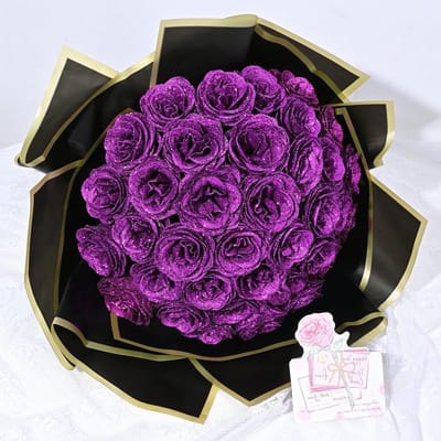 Glitter Rozen Boeket - Nep Rozen - DIY Bloemstuk Maken - 36 Glanzende Rozen - 36 Stuks - Paars