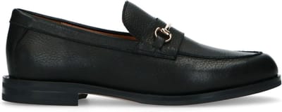 Manfield - Dames - Zwarte leren loafers met goudkleurig detail - Maat 37