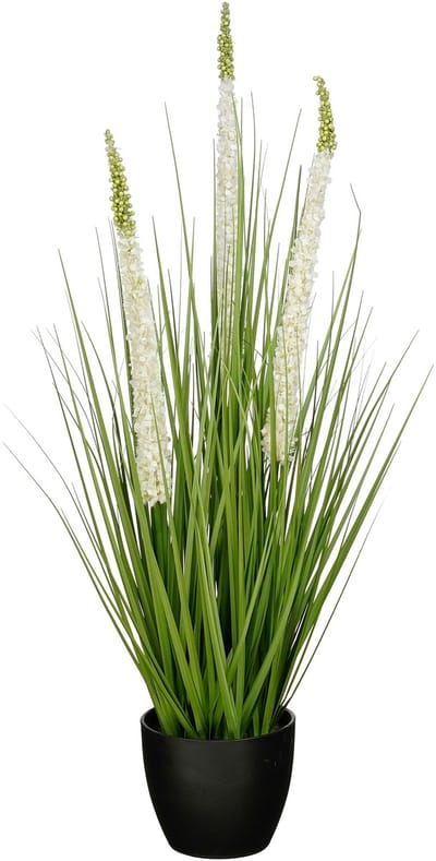 Mica Decorations Eremurus – Kunstgras in Pot – Realistische Nepplant Woondecoratie – Kunstplanten voor Binnen en Buiten – H80 x Ø25 cm – Groen, Wit