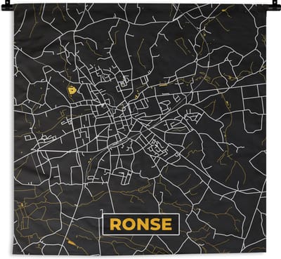 Wandkleed - Wanddoek - Goud - Ronse - Plattegrond - Stadskaart - Kaart - 180x180 cm - Wandtapijt