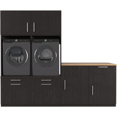 Wasophoogte® Wasmachine Kast Chicago - Wasmachine verhoger - Wasmachine ombouw - 700(D)*2530(B)*2110(H) mm - Zwart