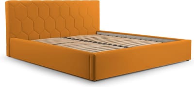 Tweepersoonsbed met fluwelen bekleding, met hoofdeinde, lattenbodem, bed voor volwassenen - BED 02 - 160x200 - Donker geel (TRINITY 26)