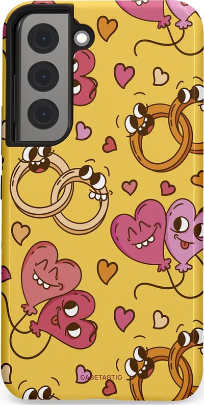 Casetastic Hoesje Geschikt voor Samsung S22 - Stijlvolle Beschermende Duo-layer Case - Gele Hartenpret